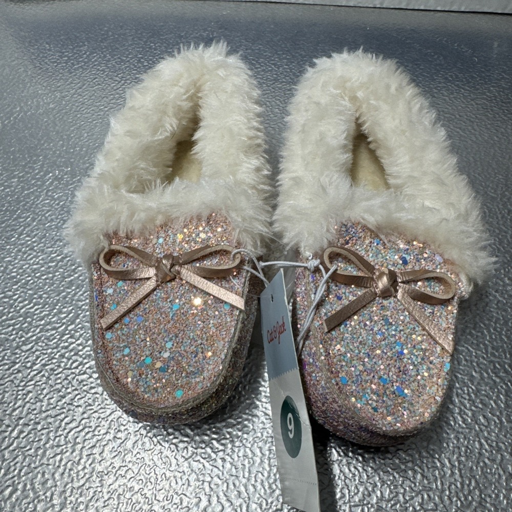 Cat and Jack Moccasins Slippers Slip- On Pink Glitter Medora Size 9 NEW!